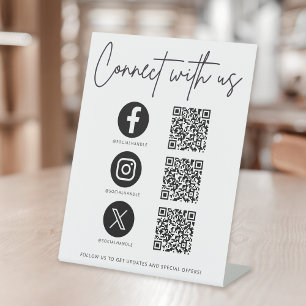 Maak contact met ons Social Media QR Code Business Reclamebord Met Voetstuk
