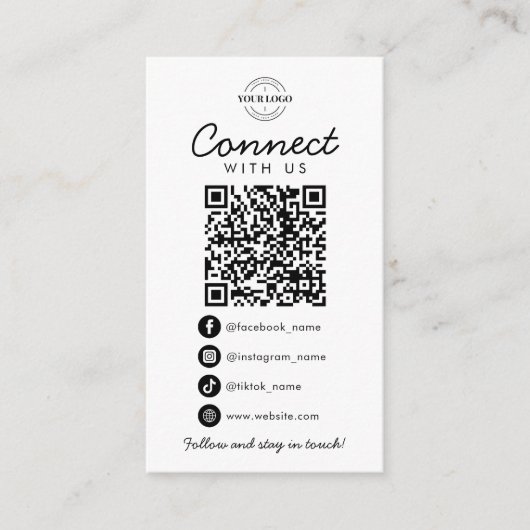 Maak contact met ons Social Media QR Code Company  Informatiekaartje (Voorkant)