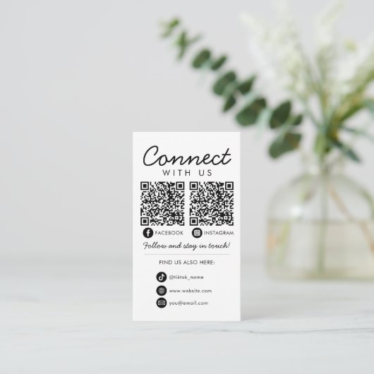 Maak contact met ons Social Media QR Code Company Informatiekaartje (Staand voorkant)