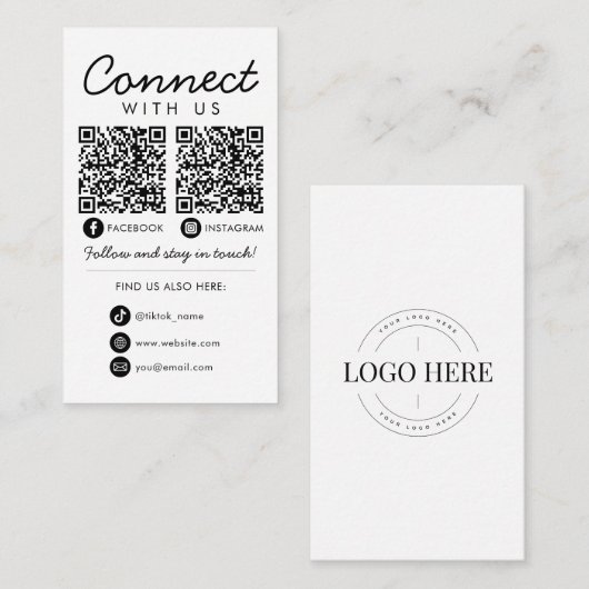 Maak contact met ons Social Media QR Code Company Informatiekaartje (Voorkant / Achterkant)