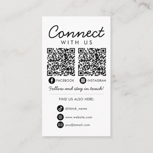 Maak contact met ons Social Media QR Code Company  Informatiekaartje (Voorkant)