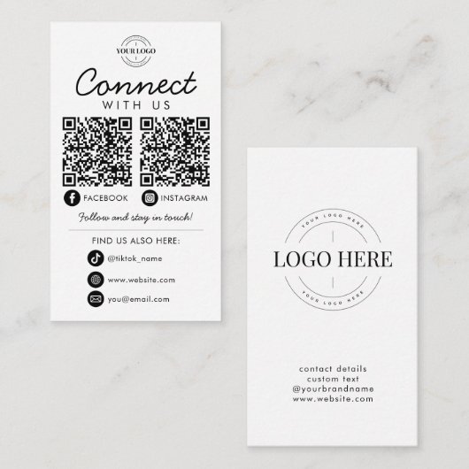 Maak contact met ons Social Media QR Code Company  Informatiekaartje (Voorkant / Achterkant)
