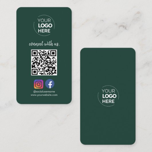 Maak contact met ons | Social Media QR Code Emeral Visitekaartje (Voorkant / Achterkant)