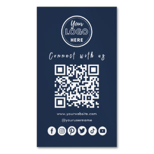 Maak contact met ons Social Media QR Code Navy Blu Magnetisch Visitekaartje
