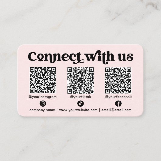Maak contact met ons Social Media QR Code Pink Bus Visitekaartje (Voorkant)