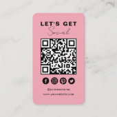 Maak contact met ons Social Media QR Code Roze Visitekaartje (Voorkant)