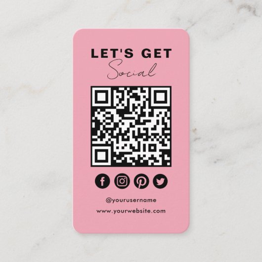Maak contact met ons Social Media QR Code Roze Visitekaartje (Voorkant)