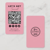 Maak contact met ons Social Media QR Code Roze Visitekaartje (Voorkant / Achterkant)