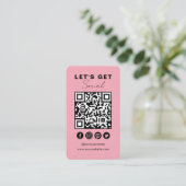 Maak contact met ons Social Media QR Code Roze Visitekaartje (Staand voorkant)