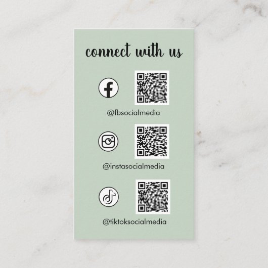 Maak contact met ons Social Media QR Code Sage Gre Visitekaartje (Achterkant)