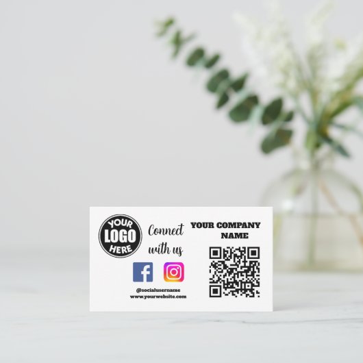 Maak contact met ons | Social Media QR Code White  Visitekaartje (Staand voorkant)