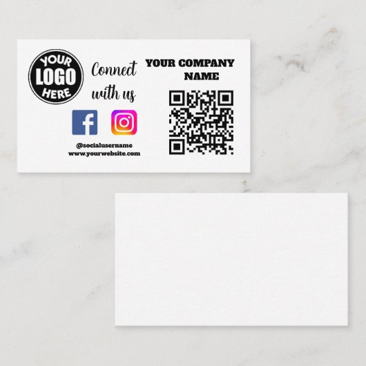Maak contact met ons | Social Media QR Code White  Visitekaartje (Voorkant / Achterkant)
