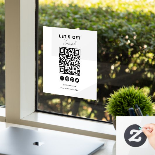 Maak contact met ons Social Media QR Code Wit Raamsticker (Kantoor)