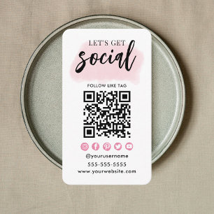 Maak contact met ons Social Media QR Code Wit Roze Informatiekaartje