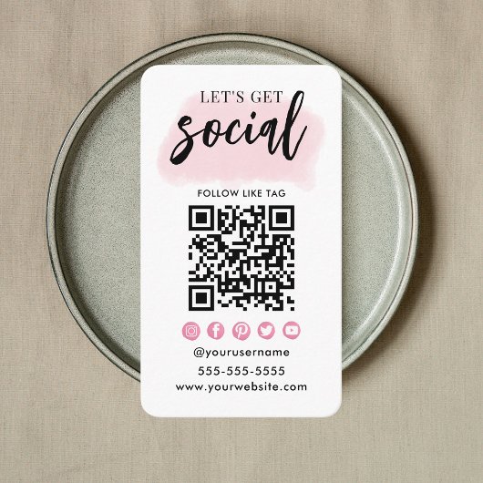 Maak contact met ons Social Media QR Code Wit Roze Visitekaartje