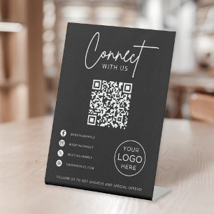 Maak contact met ons Social Media QR Code Zakelijk Reclamebord Met Voetstuk