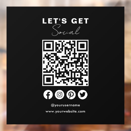 Maak contact met ons Social Media QR Code Zwart Raamsticker (Vel 2)