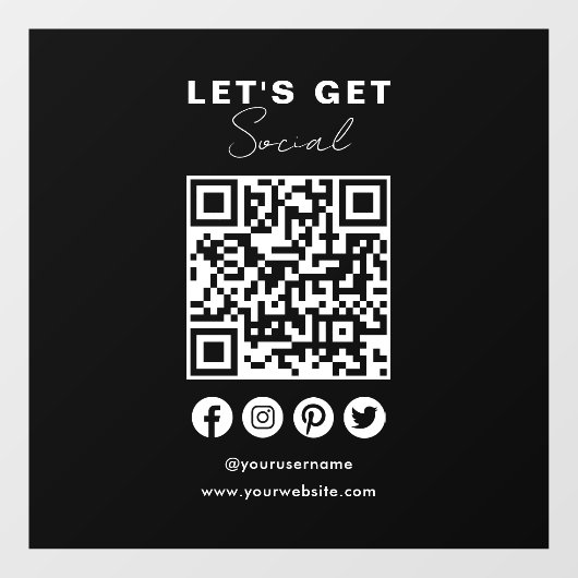 Maak contact met ons Social Media QR Code Zwart Raamsticker (Vel)