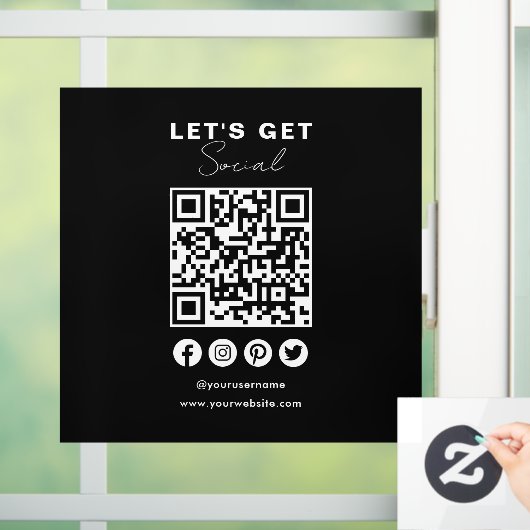 Maak contact met ons Social Media QR Code Zwart Raamsticker (Huis)