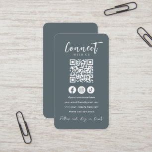 Maak contact met ons Social Media Soft Navy QR Cod Visitekaartje