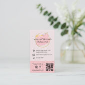 Maak contact met ons, sociale media, QR-code roze  Visitekaartje (Staand voorkant)