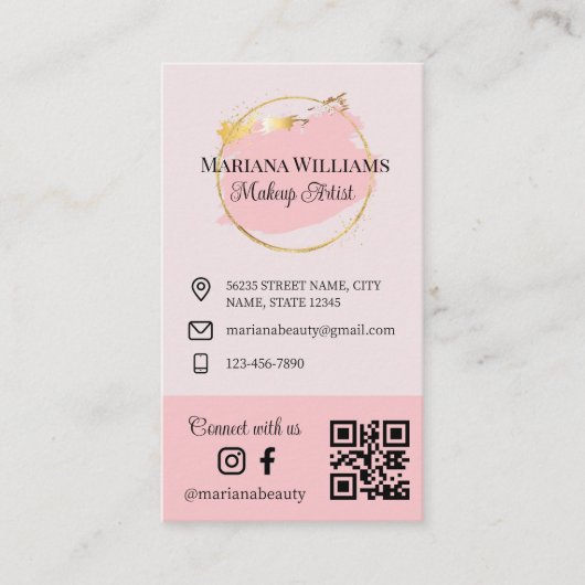 Maak contact met ons, sociale media, QR-code roze Visitekaartje (Voorkant)