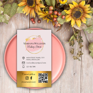 Maak contact met ons, sociale media, QR-code roze Visitekaartje