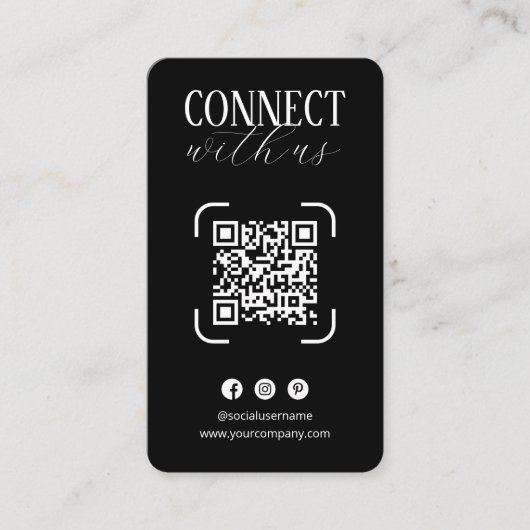Maak contact met ons Zwart Wit QR Code Social Medi Visitekaartje (Voorkant)