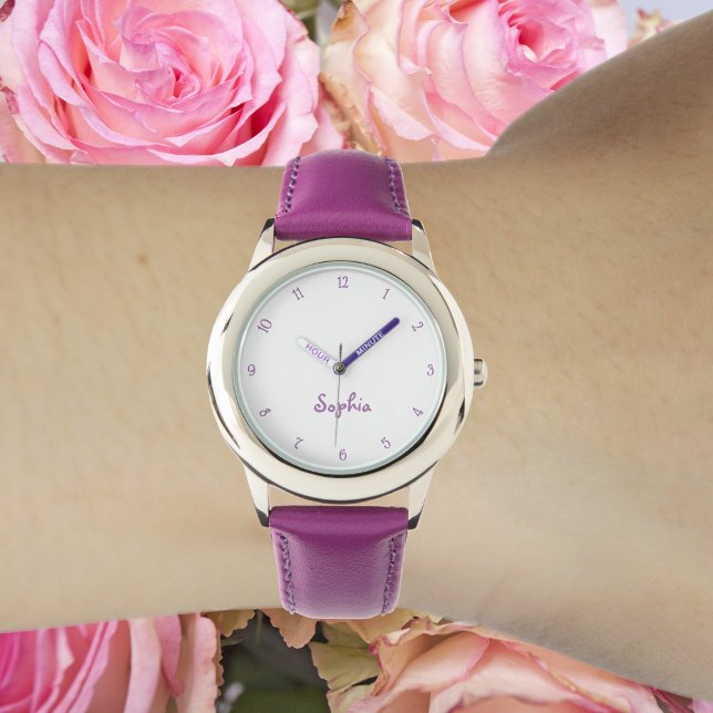 Maak Cute  Paarse meisjesnaam Meisjes Chic Kinder Horloge (Make Cute Pretty Purple Girls Name Girly Chic Kids Watch)