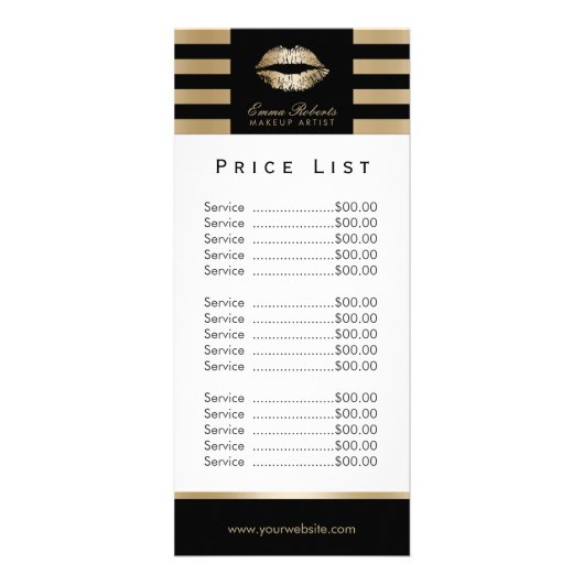 Maak de artistieke gouden Lips Moderne Stripes Pri Reclamekaart (Voorkant)