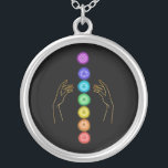 *~* Maak de Chakra symbolen   de helende handen Zilver Vergulden Ketting<br><div class="desc">Silver Plated JEWELRY MET INTENTIE (R) - sterk verbeterde juwelen. Chakra en Healing Hands op een zwarte achtergrond. Als professionele verafgelegen spirituele energiegenezer sinds 2001 heb ik geleerd, ontwikkeld en gebruik gemaakt van de kracht van de intentie om energie te genezen. Al mijn JEWELRY MET INTENTIE (R) draagt de genezende...</div>
