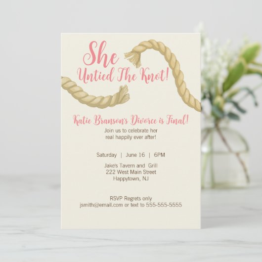 Maak de knoop los scheidingspartij uitnodiging (Staand voorkant)