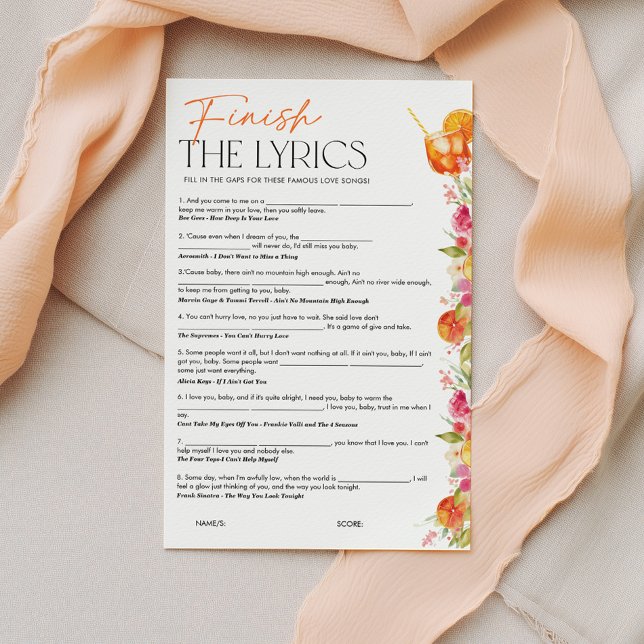Maak de songtekst af Bruidsjuryspel Spritz (Finish the lyrics Bridal Shower Game | Love at First Spritz theme)