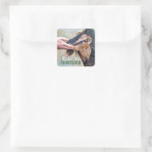 Maak de verbinding vegan met vriendelijke geit vierkante sticker (Tas)