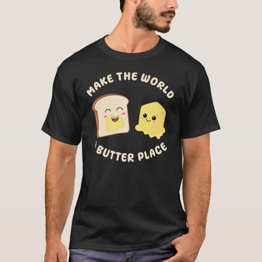 Maak de wereld een boterplaats Kawaii Butters Pun T-shirt (Voorkant)