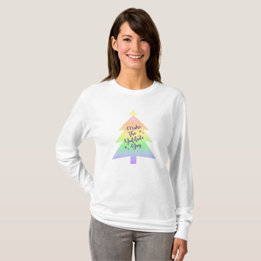 Maak de Yuletide Gay Pastel Rainbow T-shirt (Voorkant volledig)