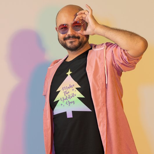 Maak de Yuletide Gay Pastel Rainbow T-shirt