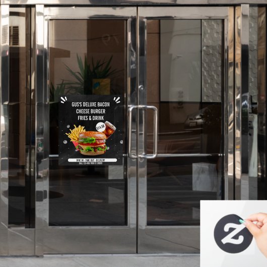 Maak Deluxe Burger Friet Drank Restaurant aan  Raamsticker (Kantoordeur)