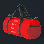 Maak duffel tassen weer geweldig<br><div class="desc">Duffel Storage Gym Beach Canvas tas print gesneden naai stijl en casual leuke mode statement accessoire afgedrukt met een Make America Great Again spelen op woorden en productnamen met witte tekst op MAGA rode achtergrond kleur stijl door TheFabricSeal print on demand shop op Zazzle.com #ZazzleMade https://www.zazzle.com/store/thefabricseal TheFabricSeal©️Original. Dit is een...</div>