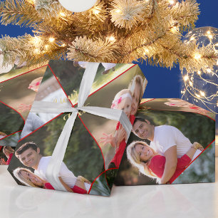 Maak een aangepaste collage van 5 foto's Rood Goud Cadeaupapier