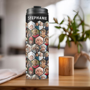 Maak een aangepaste fotocollage met 12 foto's naam thermosbeker