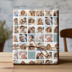 Maak een aangepaste fotocollage met 18 foto's cadeaupapier