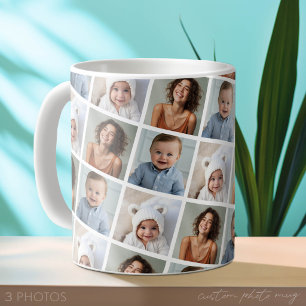 Maak een aangepaste fotocollage met 3 foto's koffiemok