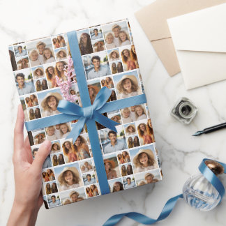 Maak een aangepaste fotocollage met 6 foto's wit cadeaupapier