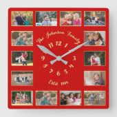 Maak een aangepaste kerstfoto collage in rood en g vierkante klok (Voorkant)