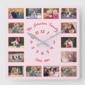 Maak een aangepaste roze familiefoto collage voor  vierkante klok (Voorkant)
