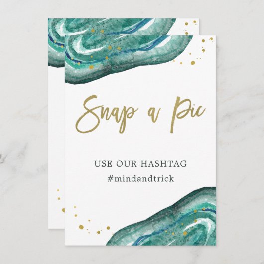 Maak een foto | Teal Geode en Gouden Trouwbord Kaart (Voorkant / Achterkant)