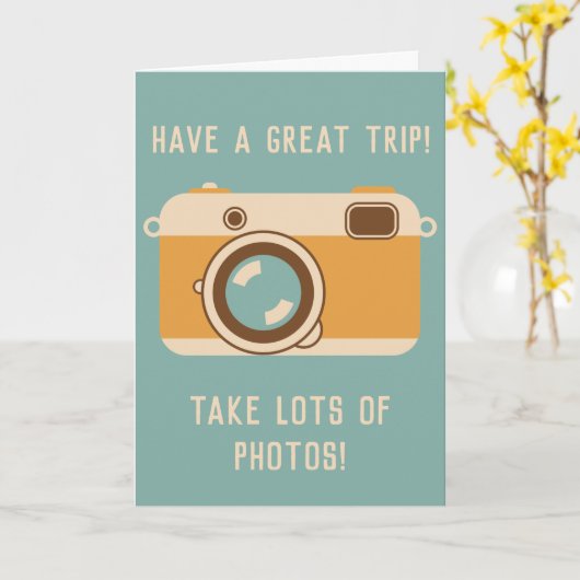 Maak een geweldige reis Bon Voyage Camera Wenskaar Kaart (Gele Bloem)