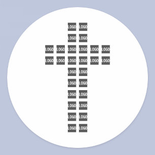 Maak een kruispatroon met elk logo of elke afbeeld ronde sticker