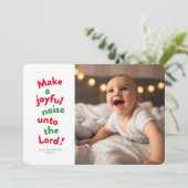 Maak een leuk geluid met religieuze kerstfoto feestdagenkaart (Staand voorkant)